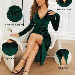 Women's party midi dress, size M, glitter, V- neck